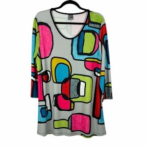 Dolcezza Simply Art Abstract Print Tunic Top Medium Colorful 3/4 Sleeve Artsy